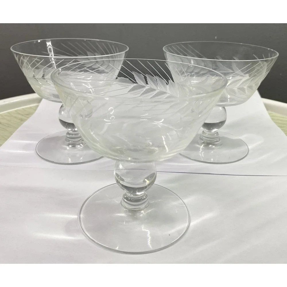 3‎ Vtg. Libbey Glass Wheat Design Clear Sherbet Dessert Cups Glasses 3.75